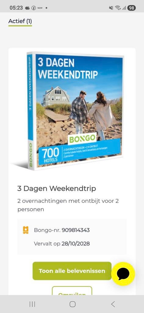 Te koop bongo bon ter waarde van 159.90euro, Tickets en Kaartjes