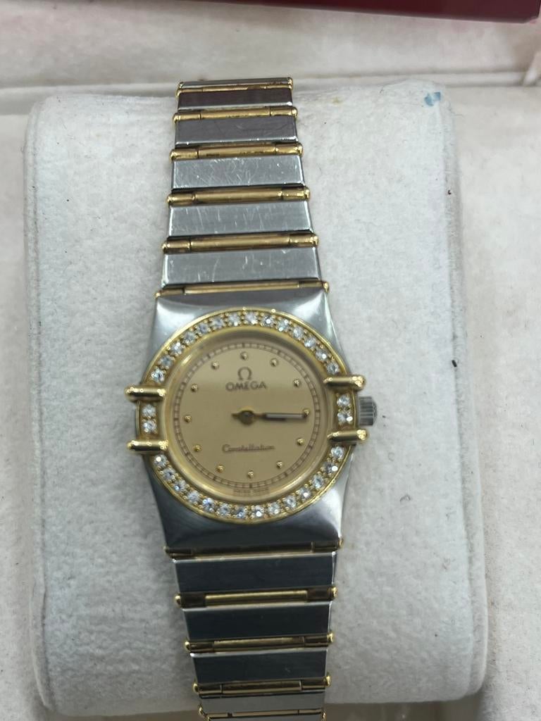 Oméga Constellation Or, Diamants et acier +certificat, Montre-bracelet, Autres marques, Enlèvement ou Envoi, Or