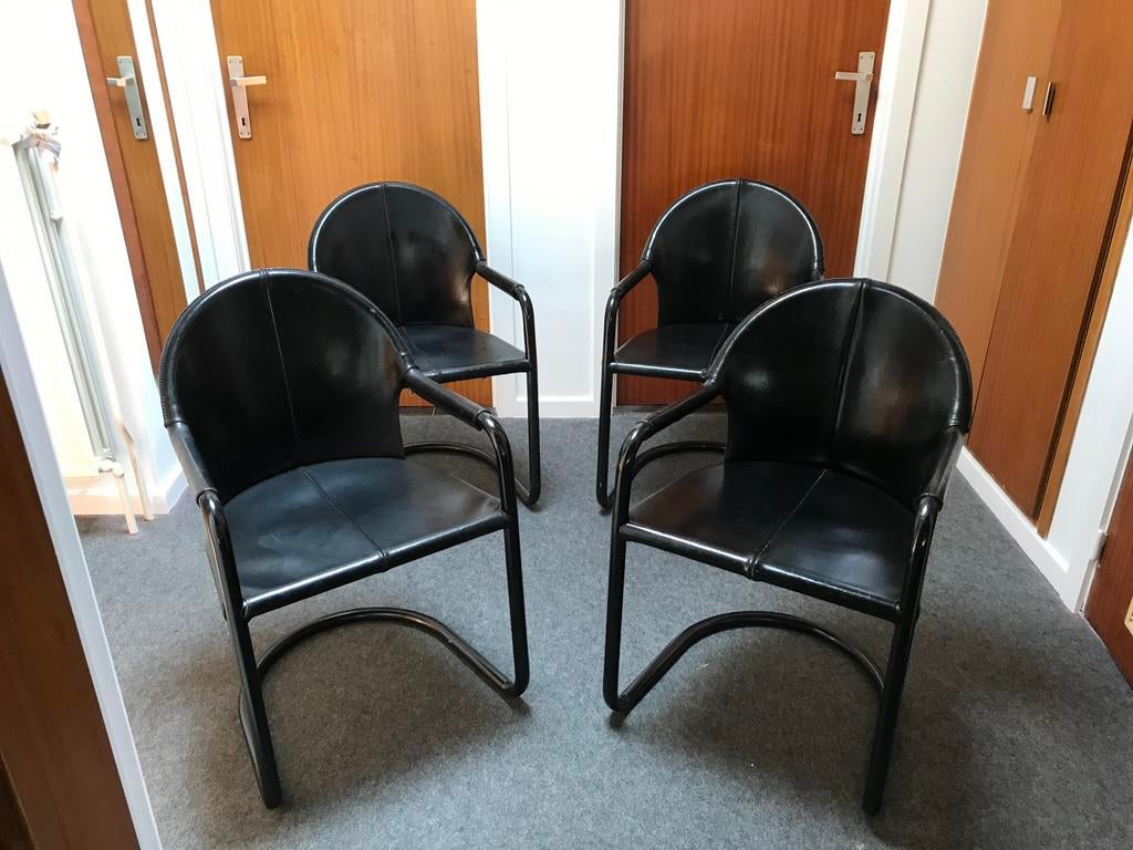 4 stoelen leder, Ophalen, Gebruikt, Zwart, Vier