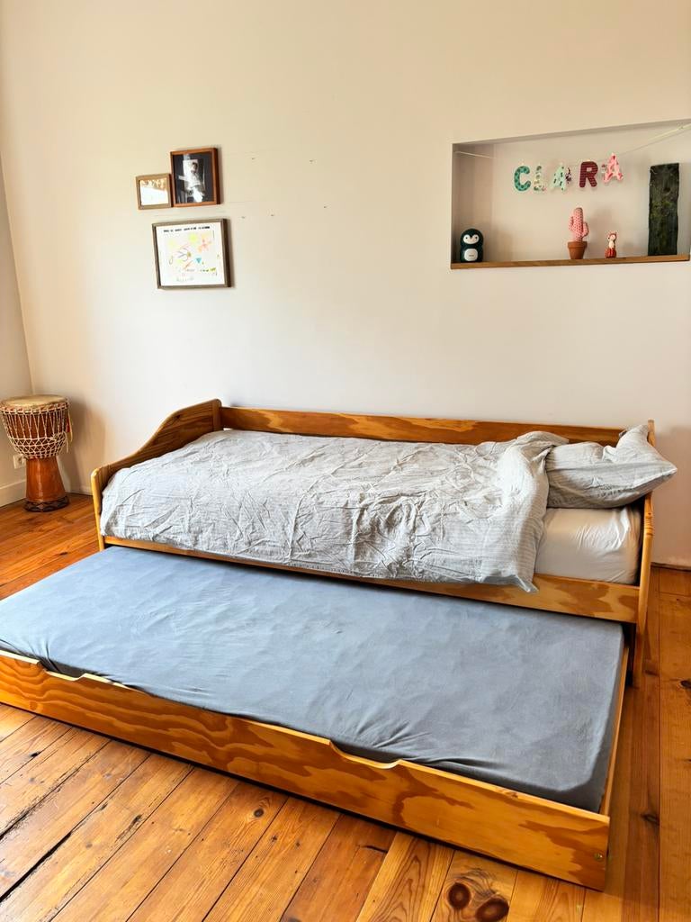 Lit 90/200 + lit d’appoint, Maison & Meubles, Chambre à coucher | Lits, Utilisé, Une personne, Autres dimensions, Bois, Autres couleurs