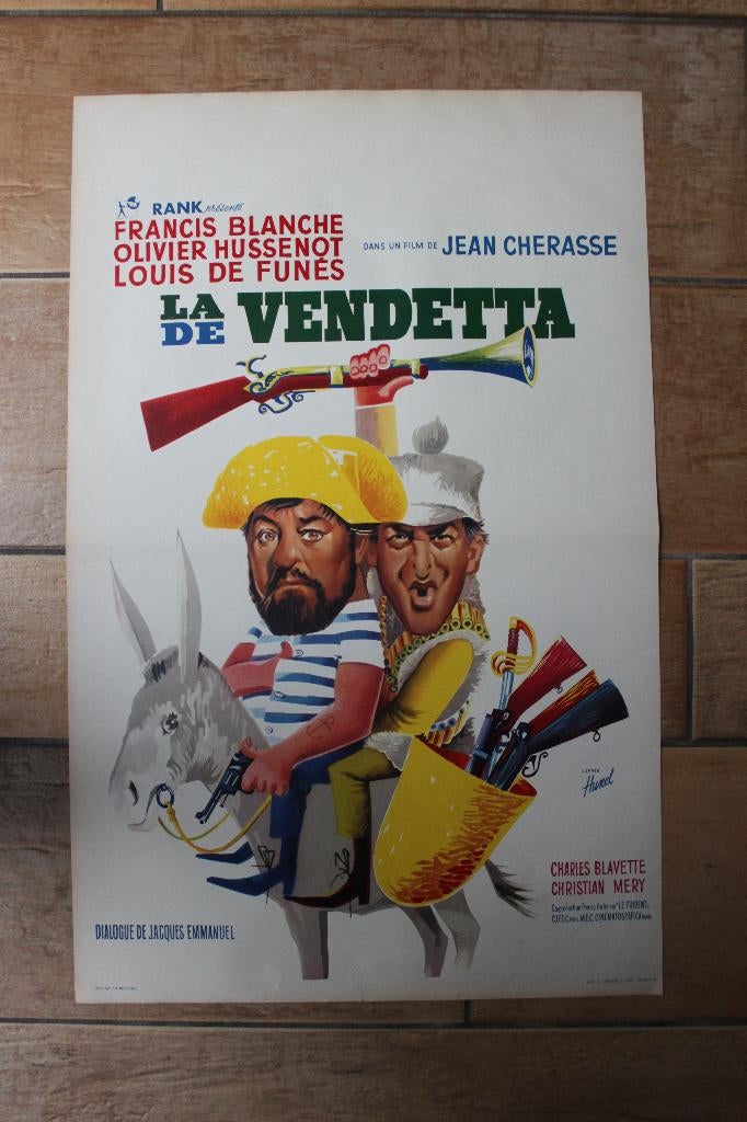 filmaffiche Louis De Funes la vendetta 1962 filmposter, Collections, Rectangulaire vertical, A1 jusqu'à A3, Comme neuf, Cinéma et TV