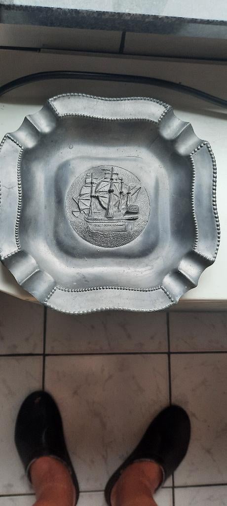 zware tinnen asbak, ongebruikt, sierstuk, Antiek en Kunst, Curiosa en Brocante, Ophalen of Verzenden