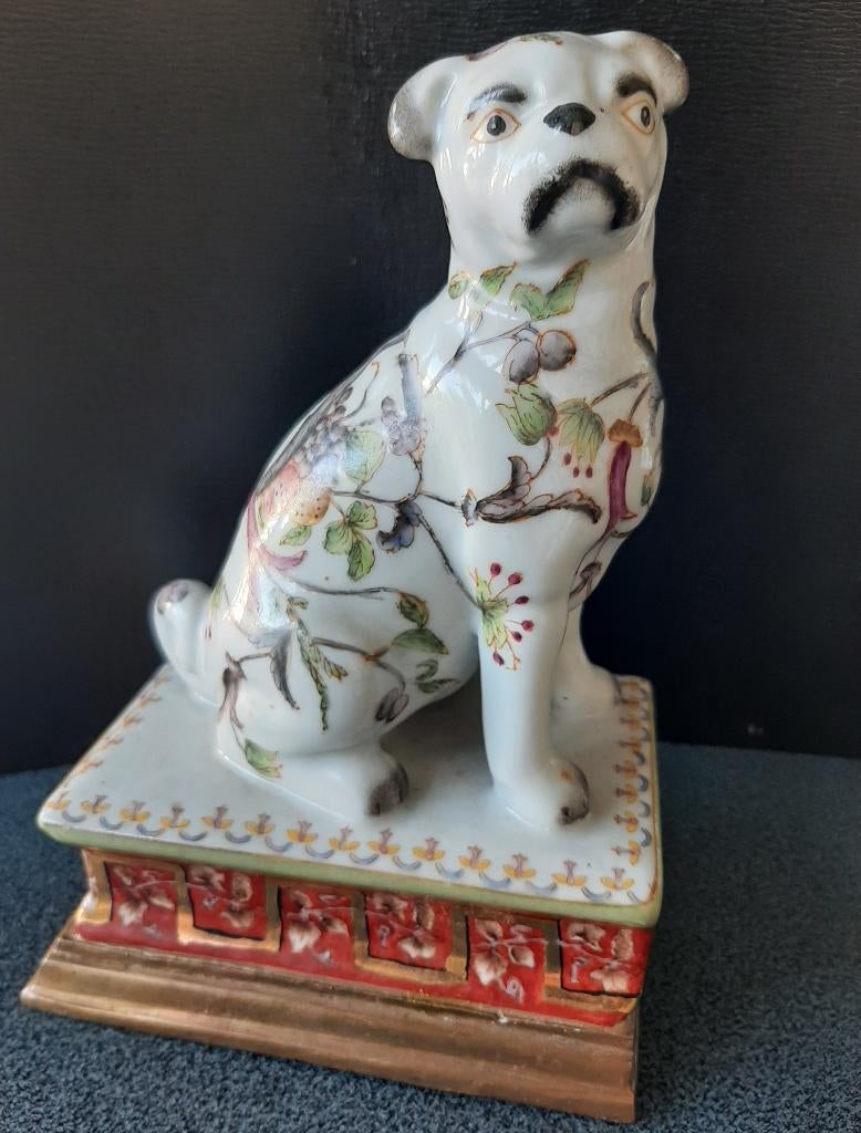 Ancien 1895 signé Wong Lee, chien chinois en porcelaine, Enlèvement ou Envoi