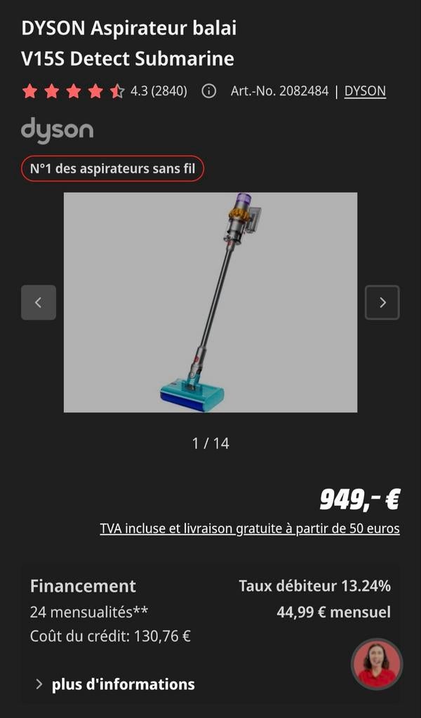 Dyson V15S Detecteer onderzeeër (LAVE + ASPIRE), Ophalen, Stofzuiger