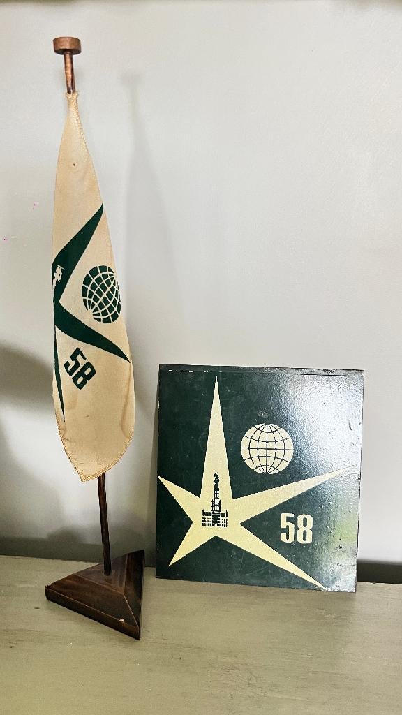 Expo 58 vlagje en metalen plaat, Verzamelen, Ophalen, Overige typen