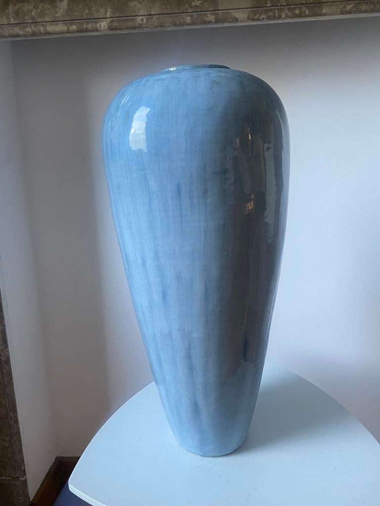 Vintage vaas van verglaasd keramiek, Zo goed als nieuw, Blauw