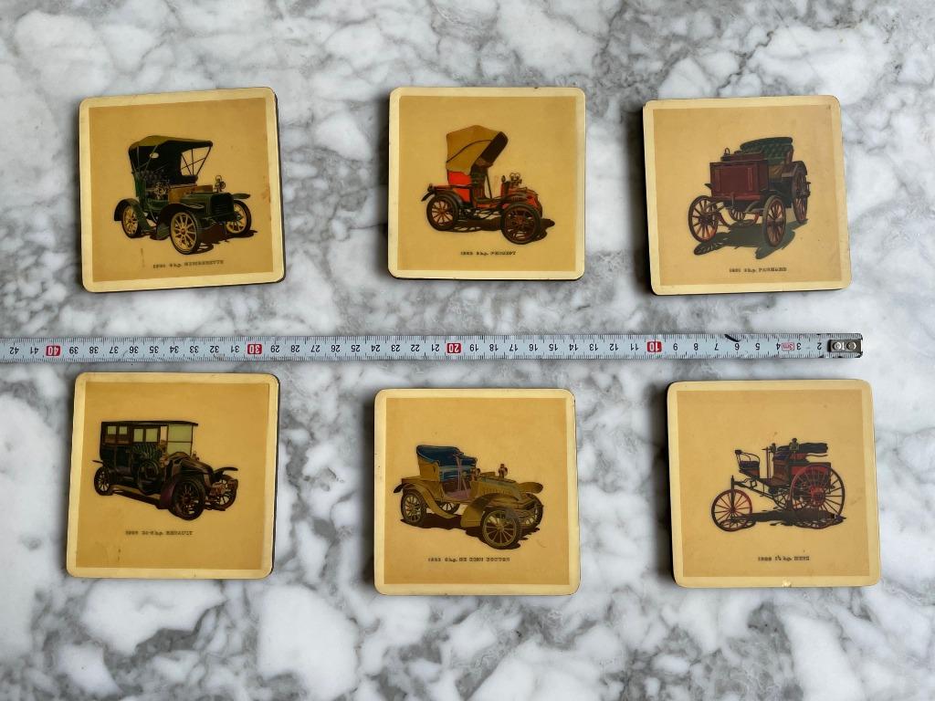 Vintage onderzetters voor oldtimers uit 1900 — set van 6, Ophalen