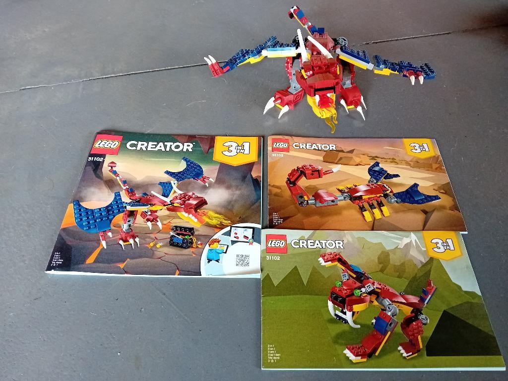 Lego creator 3 in 1 vuurdraak 31102, Ophalen of Verzenden, Zo goed als nieuw, Complete set, Lego