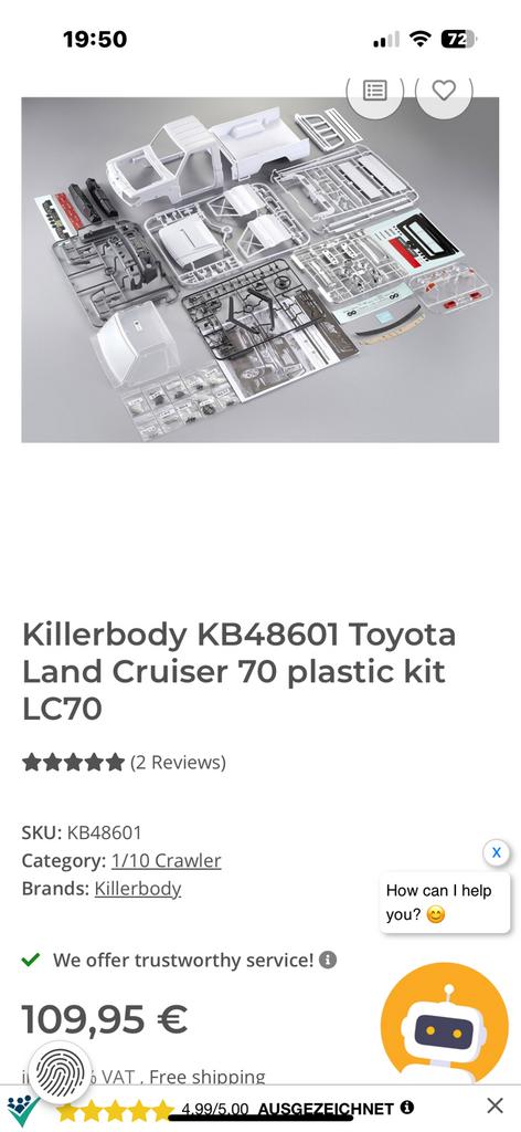 Carrosserie abs killerbody toyota lc70, Enlèvement, Neuf, Échelle 1:10, Pièce