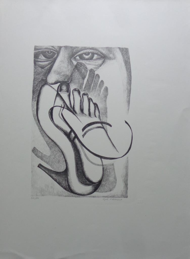 CYR FRIMOUT / HOGE HAKKEN / ZW-W LITHO / 76x56cm / SIG, Antiquités & Art, Art | Lithographies & Sérigraphies, Enlèvement ou Envoi