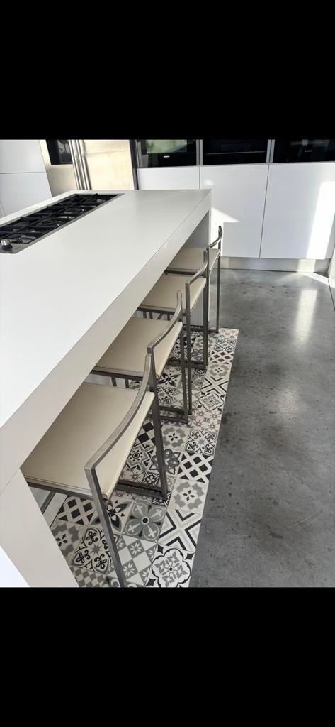 4 tabourets blanc et inox ,style lapalma., Maison & Meubles, Enlèvement, Comme neuf