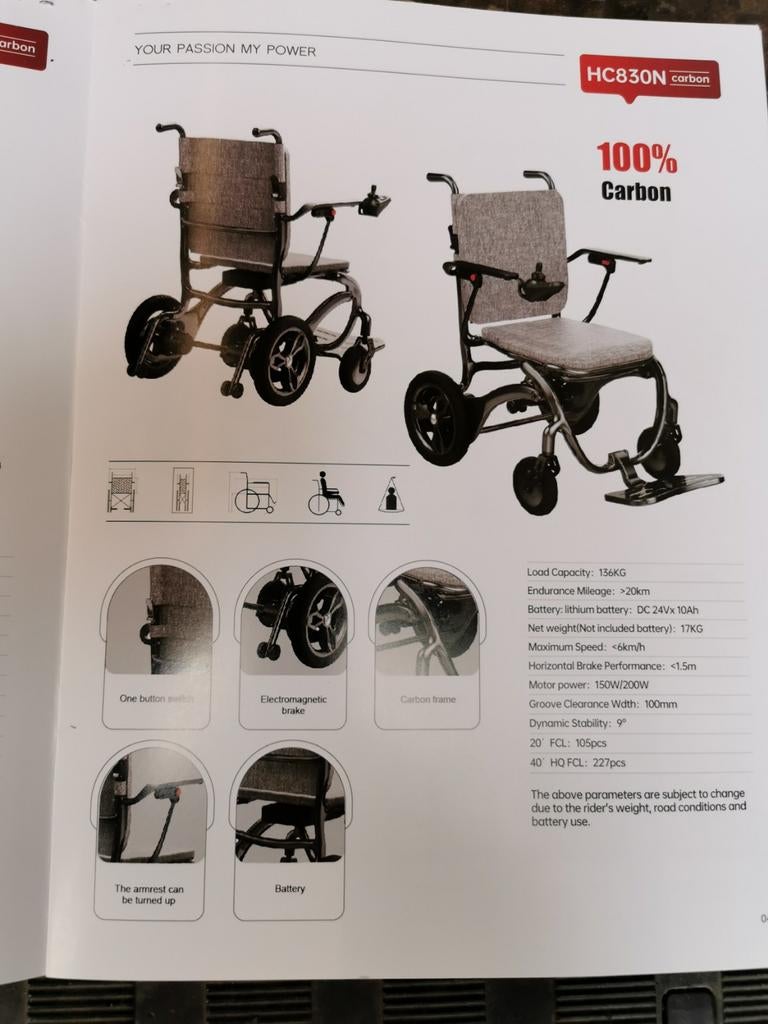 Brouette légère en carbone pour personnes handicapées en fau, Divers, Chaises roulantes, Neuf, Fauteuil roulant électrique, Pliant