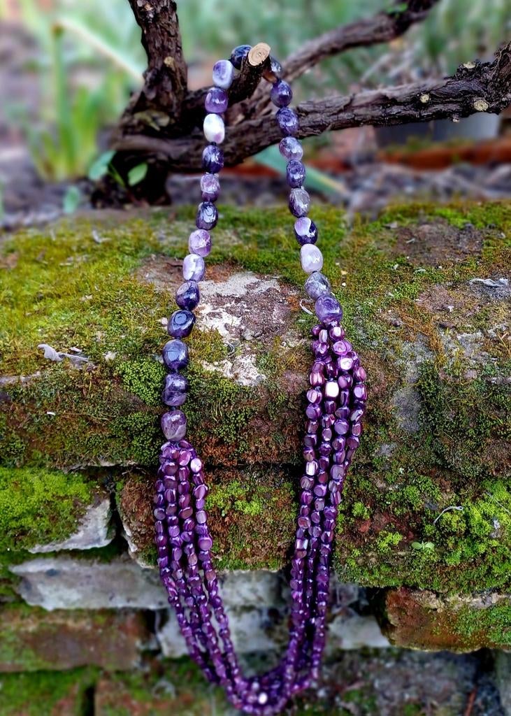 Collier/collier en améthyste et perles à chevrons, Enlèvement ou Envoi