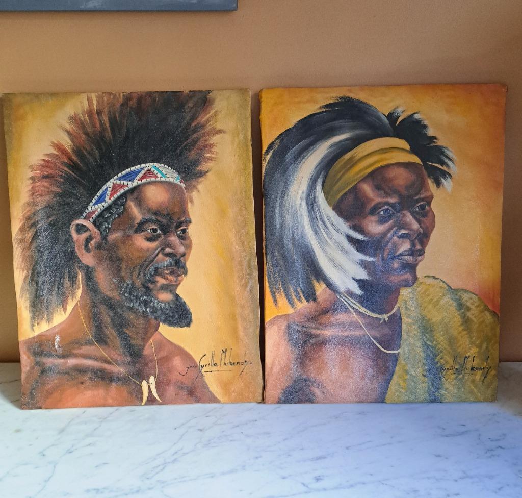Art africain, peinture visage homme, année 50-60, Enlèvement