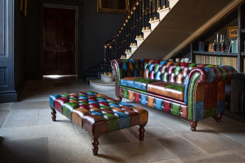 Unieke Chesterfield Patchwork Zetels Fauteuils poef Barkruk, Huis en Inrichting, Zetels | Zetels, Ophalen of Verzenden, Nieuw