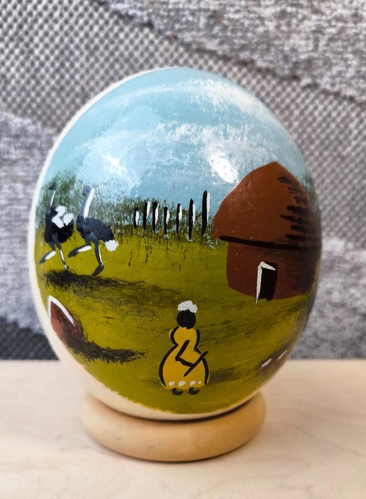 œuf d'autruche/peint/ scène africaine/années 90, Enlèvement ou Envoi