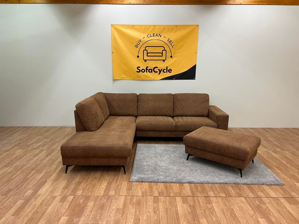 Cognac Hoekzetel met Poef Nieuwstaat / SofaCycle / Levering