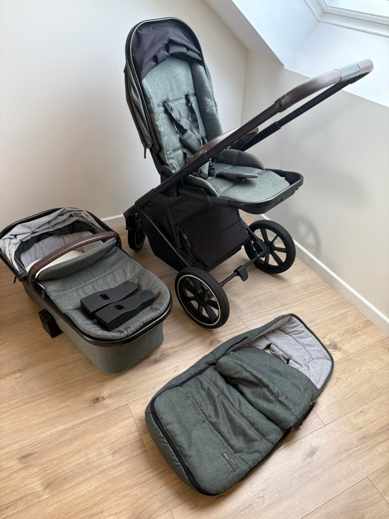 Poussette Qute Q-Rider avec cadre noir, version verte 3 en 1, Autres marques, Poussette combi, Utilisé, Tige de poussée réglable