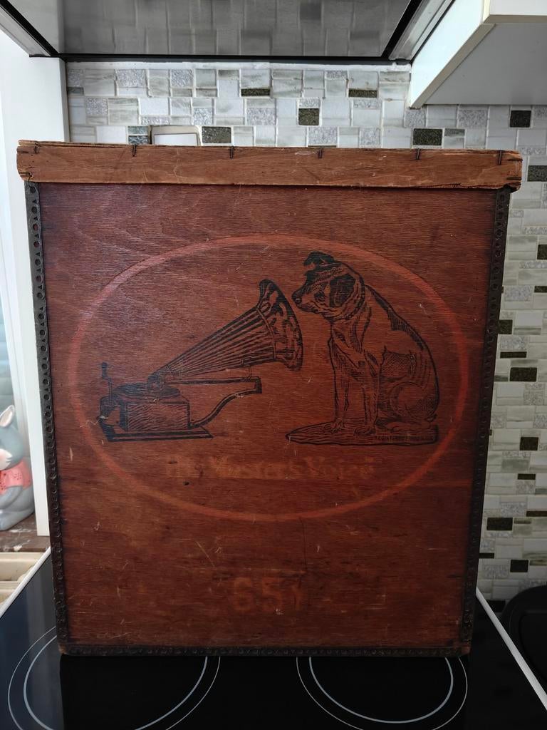 Opbergdoos in hout voor Vintage radio "His Master Voice, Ophalen