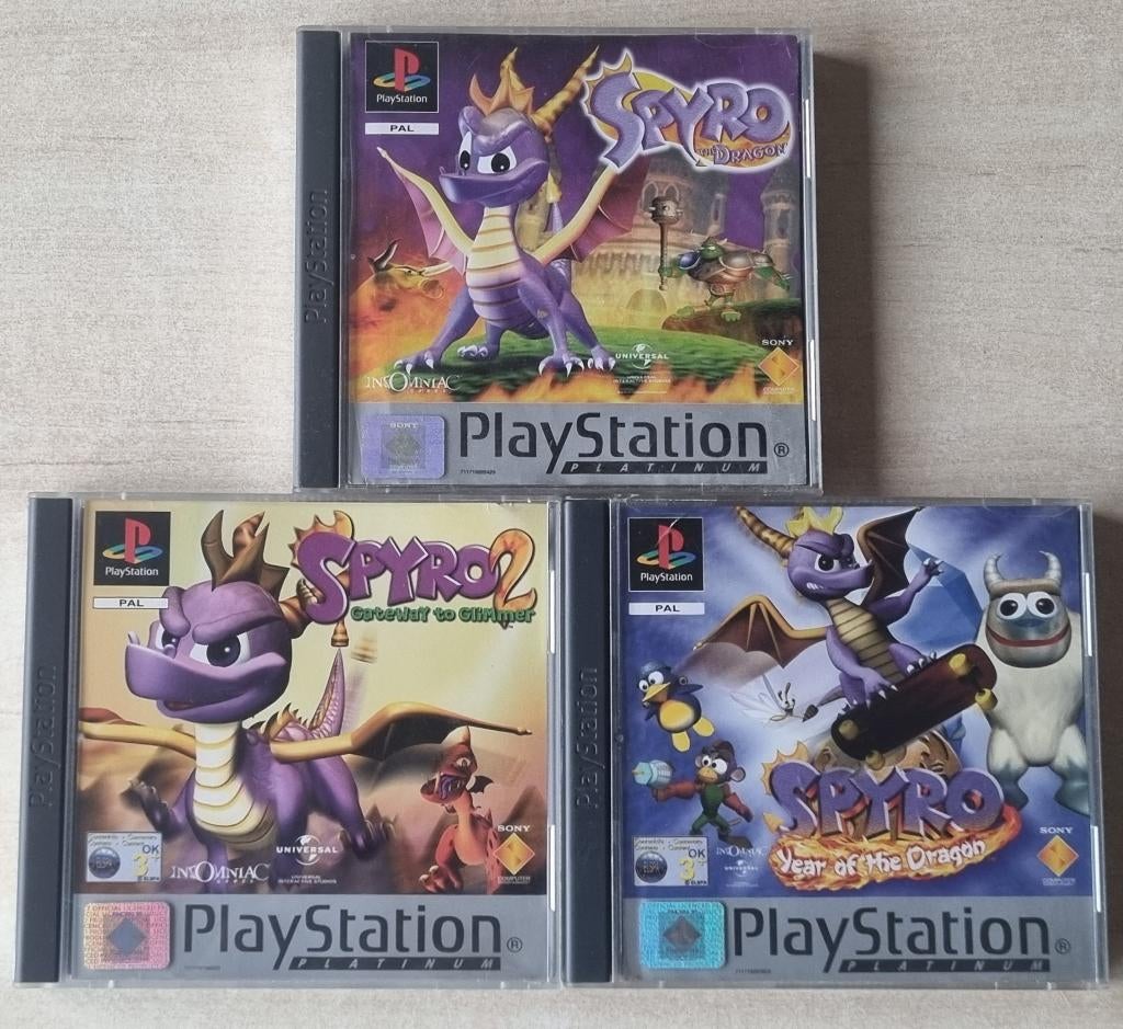 PS1 SPYRO 1 + SPYRO 2 + SPYRO 3 ( The Dragon Glimmer Year ), Games en Spelcomputers, Games | Sony PlayStation 1, Avontuur en Actie
