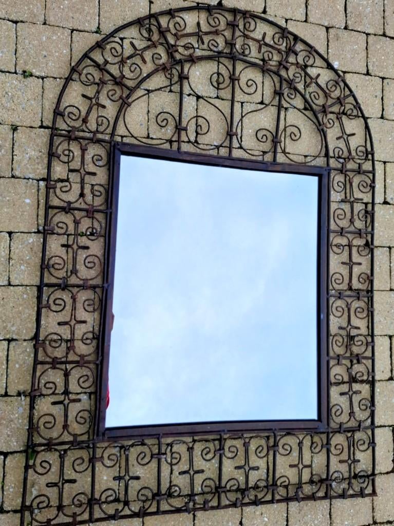 Vintage spiegel - Smeedijzer - Landelijk / Industriële stijl, Ophalen, Overige vormen, 50 tot 100 cm, 100 tot 150 cm