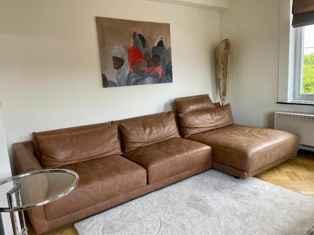 Vintage Design Poliform lederen zitbank, Huis en Inrichting, Ophalen, 125 tot 150 cm, Hoekbank, 300 cm of meer