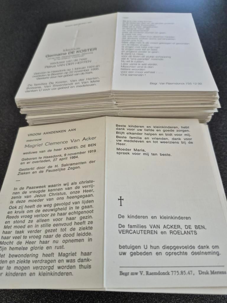 Bidprentjes Haasdonk, Verzamelen, Bidprentjes en Rouwkaarten, Ophalen of Verzenden