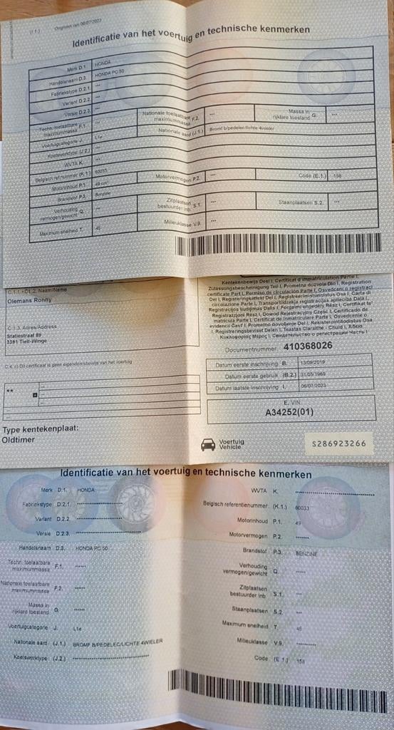 Bromfiets Honda PC50, Enlèvement