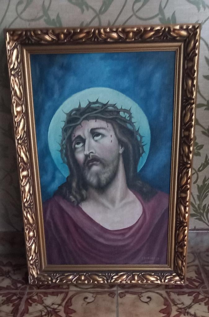 JEZUS CHRISTUS Olieverf schilderij op doek, Antiek en Kunst, Ophalen of Verzenden