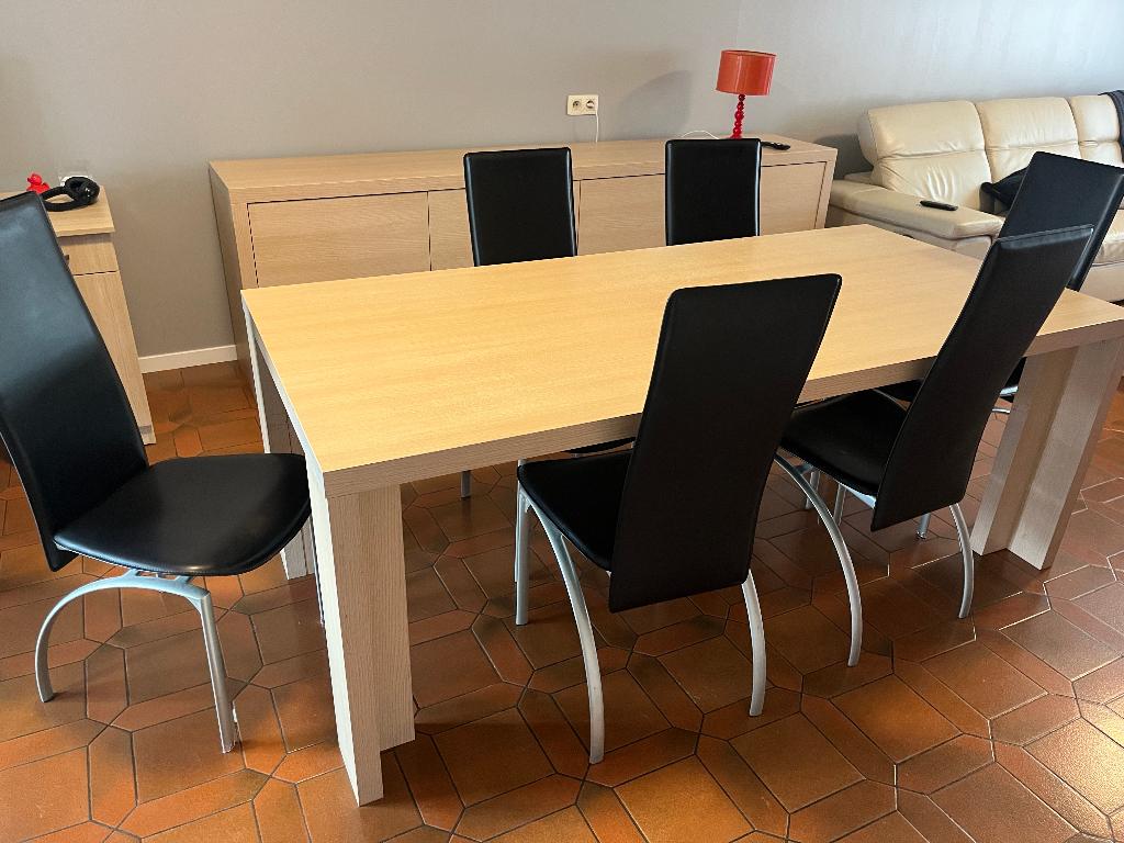 Complete eetkamer te koop met 6 stoelen, Enlèvement, Utilisé, Modern, 4 à 6 chaises