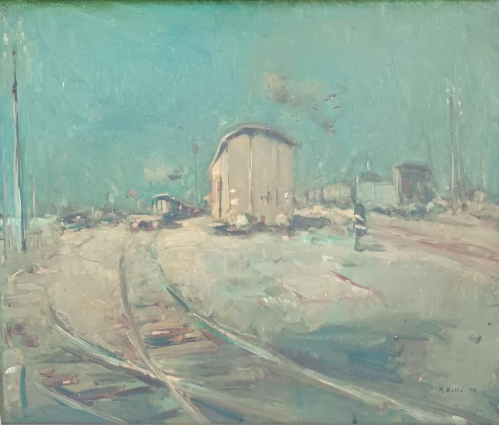 Martin Bollé (1912-1968): Rangeerstation 1948 (O/D, 58x48cm), Ophalen of Verzenden