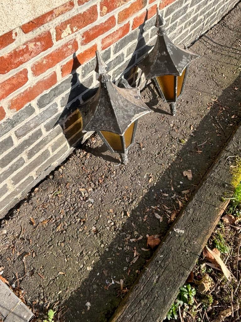 Twee lantaarns in aluminum, Tuin en Terras, Ophalen, Gebruikt