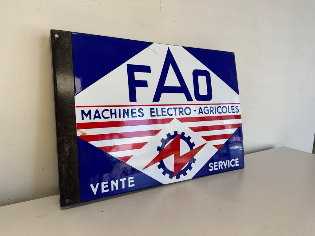 FAO machines emaille reclamebord, Verzenden, Gebruikt, Reclamebord