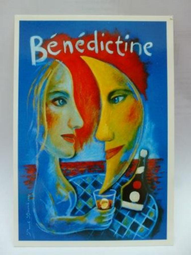 Oude prentkaart bénédictine affiche paul davis  nieuw, Ophalen of Verzenden, Ongelopen, Overige thema's