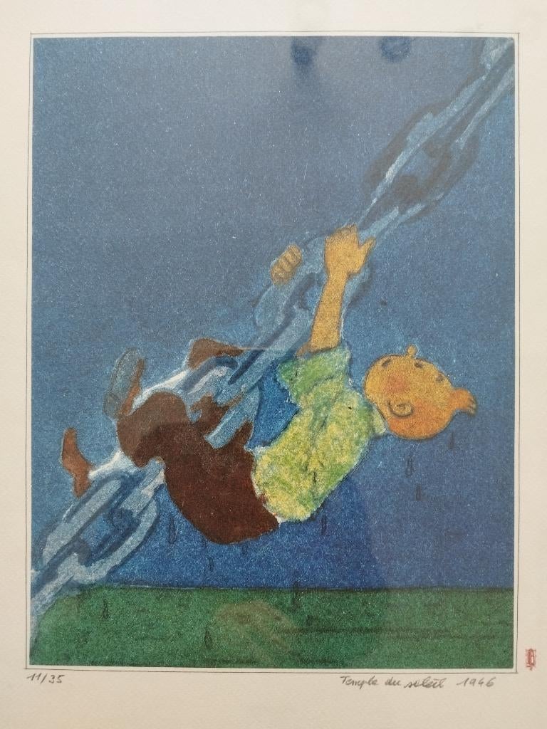 Lithografie van Kuifje, Antiek en Kunst, Kunst | Litho's en Zeefdrukken, Ophalen