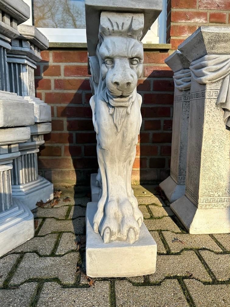 Colonne unique avec lion - 72 cm - Piédestal - Pierre pleine, Enlèvement ou Envoi, Pierre, Animal