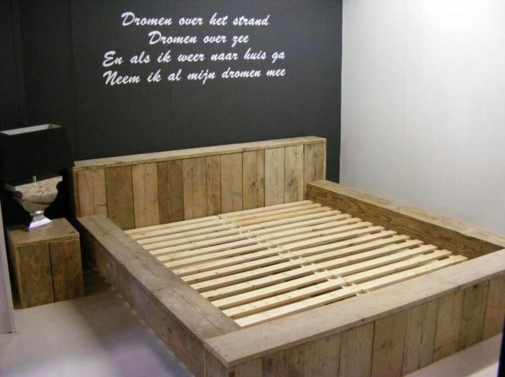 steigerhouten bed zonder bodems, matras maat 160 cm breed, Ophalen, Zo goed als nieuw, 160 cm