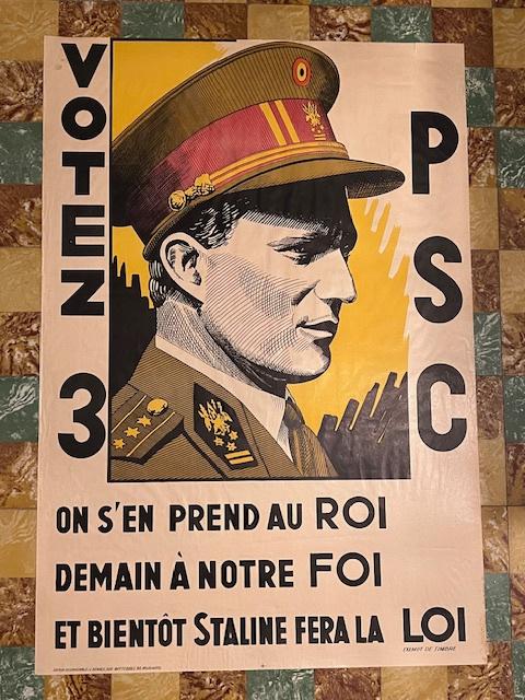 Ancienne affiche roi Leopold III, Votez 3 PSC, Collections, Enlèvement