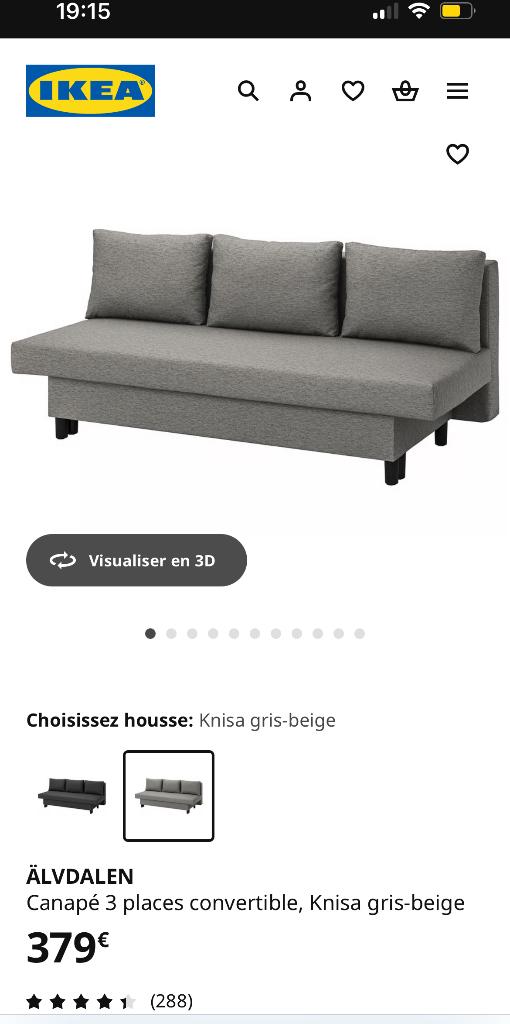Canapé lit Ikea, Maison & Meubles, Trois personnes, 250 à 300 cm, Banc droit, Comme neuf