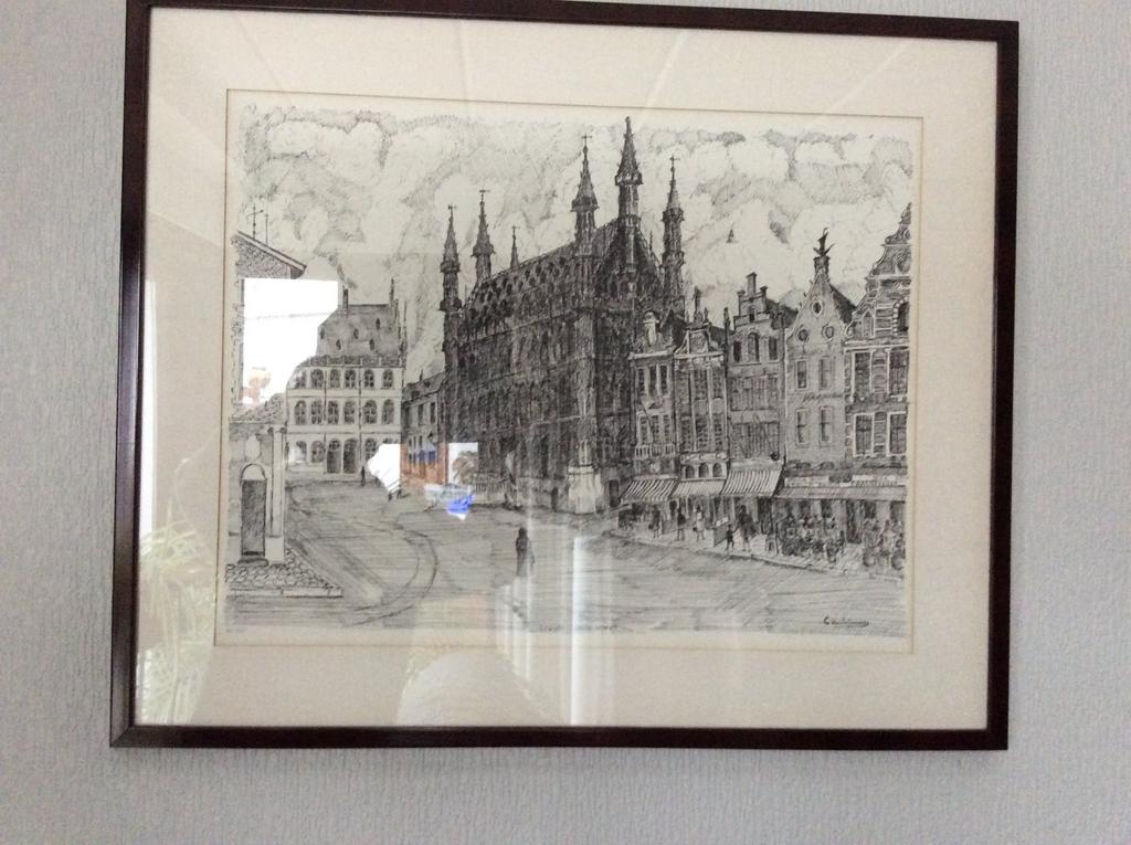 Pentekening Grote markt Leuven, Antiek en Kunst, Kunst | Tekeningen en Fotografie, Ophalen of Verzenden