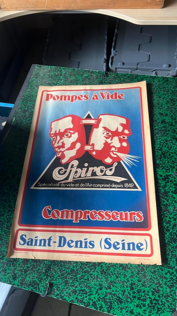 Affiche 1926 pompen en compressoren “spiros”, Ophalen of Verzenden, Zo goed als nieuw