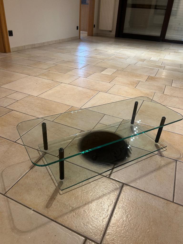 Glazen tv-meubel met draaifunctie, Ophalen, Gebruikt, 50 tot 100 cm, Glas