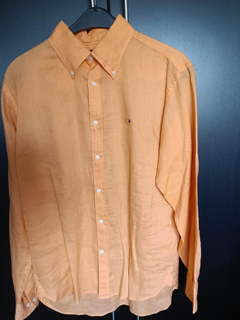 Chemise en lin orange Tommy Hilfiger taille L, XL, Neuf, Tour de cou 41/42 (L), Enlèvement ou Envoi, Tommy hilfiger