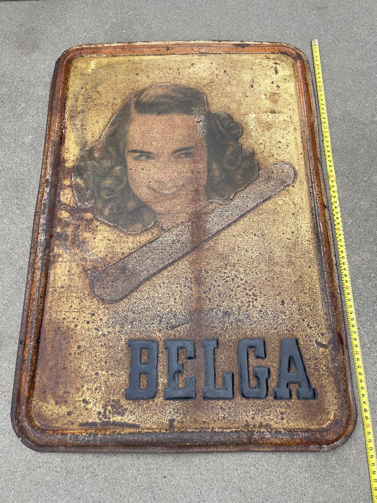 Ancien panneau publicitaire pour cigarettes Belga, Collections, Marques & Objets publicitaires, Enlèvement ou Envoi, Utilisé, Panneau publicitaire
