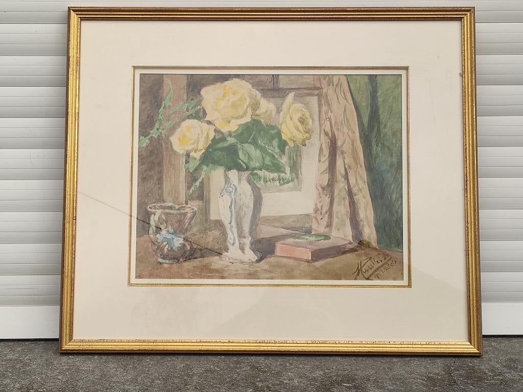 aquarelle fleur signe m paulus, Antiquités & Art, Enlèvement ou Envoi