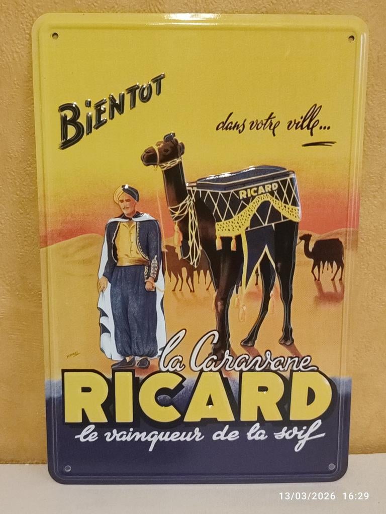 Belle plaque métallique en relief RICARD ., Enlèvement ou Envoi, Neuf, Panneau publicitaire