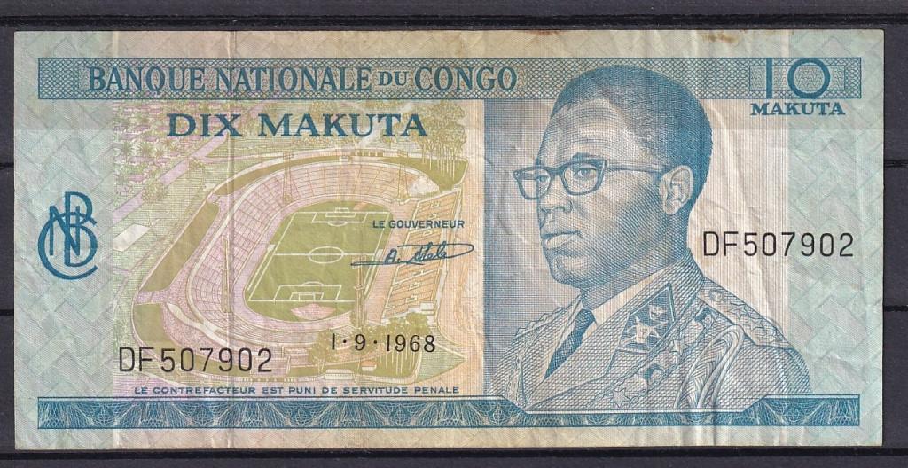 Congo 10 makuta 1968 F, Postzegels en Munten, Bankbiljetten | Afrika, Ophalen of Verzenden, Overige landen, Los biljet