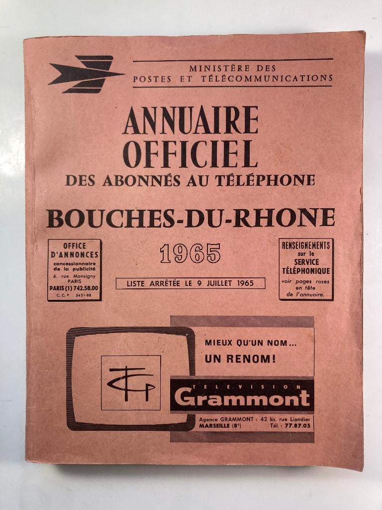 Annuaire téléphonique Marseille BdR France 1965, Boeken, Catalogussen en Folders, Gelezen, Ophalen of Verzenden, Autre, Catalogus