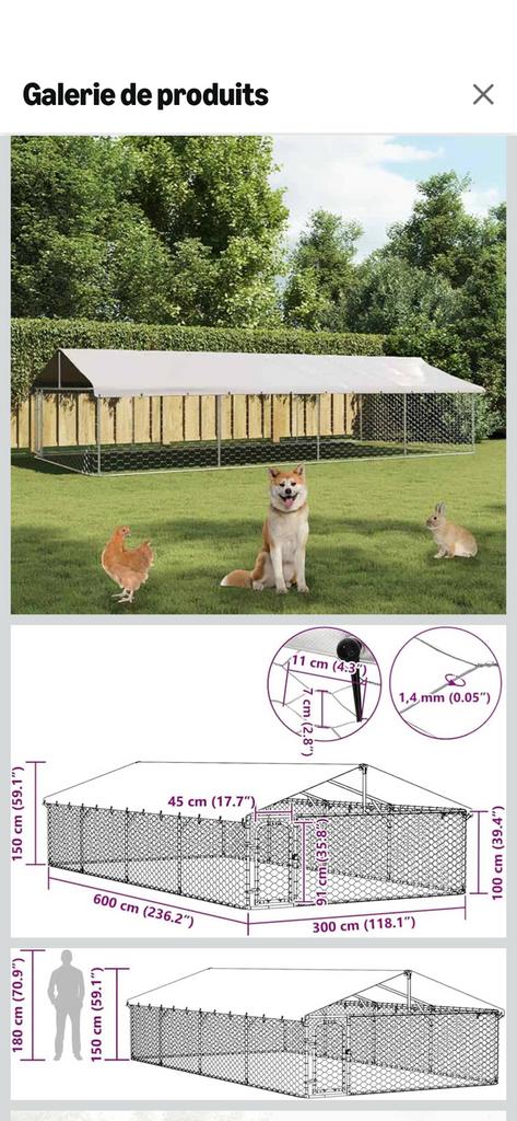 Chenil extérieur avec toit 6x3m, Animaux & Accessoires, Comme neuf, Enlèvement, 100 cm ou plus, Chenil chien