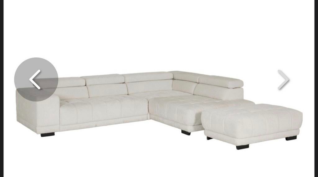 Hoeksalon 323x222cm stof naturel met extra poef, Enlèvement, Comme neuf, Tissus